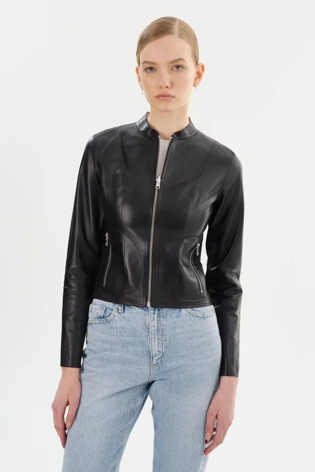 Women CHAPIN Reversible Leather Bomber Blacksilver LAMARQUE Bombers