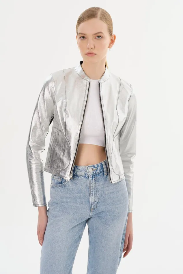 Women CHAPIN Reversible Leather Bomber Blacksilver LAMARQUE Bombers Women CHAPIN Reversible Leather Bomber Blacksilver LAMARQUE Bombers
