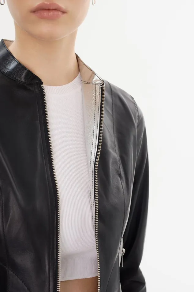Women CHAPIN Reversible Leather Bomber Blacksilver LAMARQUE Bombers Women CHAPIN Reversible Leather Bomber Blacksilver LAMARQUE Bombers
