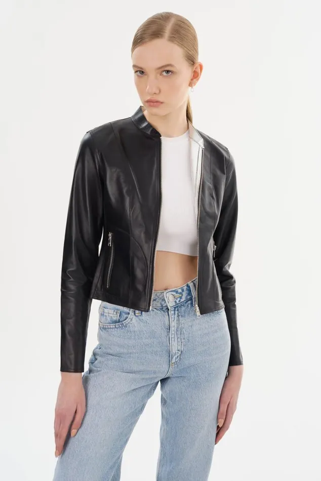 Women CHAPIN Reversible Leather Bomber Blacksilver LAMARQUE Bombers Women CHAPIN Reversible Leather Bomber Blacksilver LAMARQUE Bombers