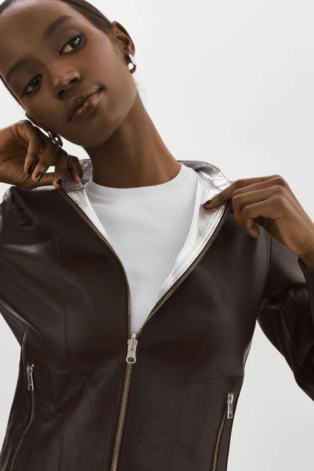 Women CHAPIN Reversible Leather Bomber Mahoganysilver LAMARQUE Leather Jackets