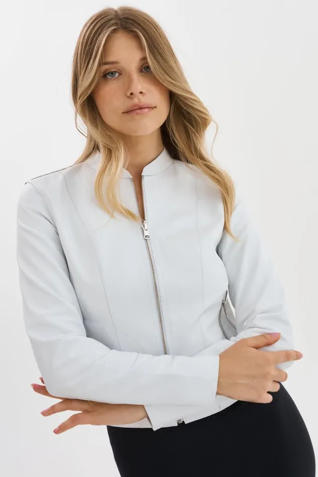 Women CHAPIN Reversible Leather Bomber Whitepewter LAMARQUE Leather Jackets