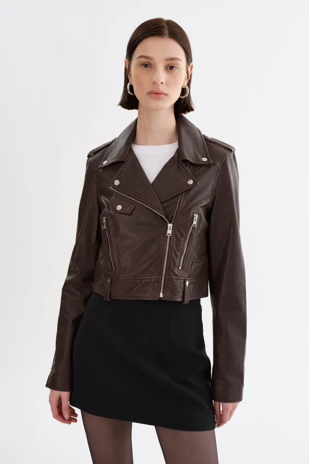 Women CIARA Cropped Leather Biker Jacket Dark Brown LAMARQUE Leather Jackets Women CIARA Cropped Leather Biker Jacket Dark Brown LAMARQUE Leather Jackets