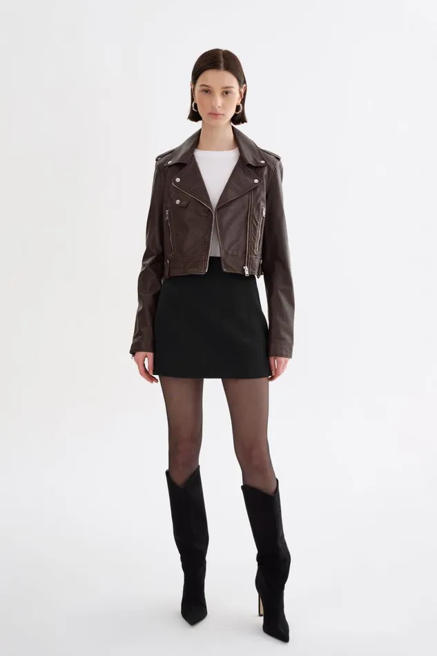 Women CIARA Cropped Leather Biker Jacket Dark Brown LAMARQUE Leather Jackets Women CIARA Cropped Leather Biker Jacket Dark Brown LAMARQUE Leather Jackets