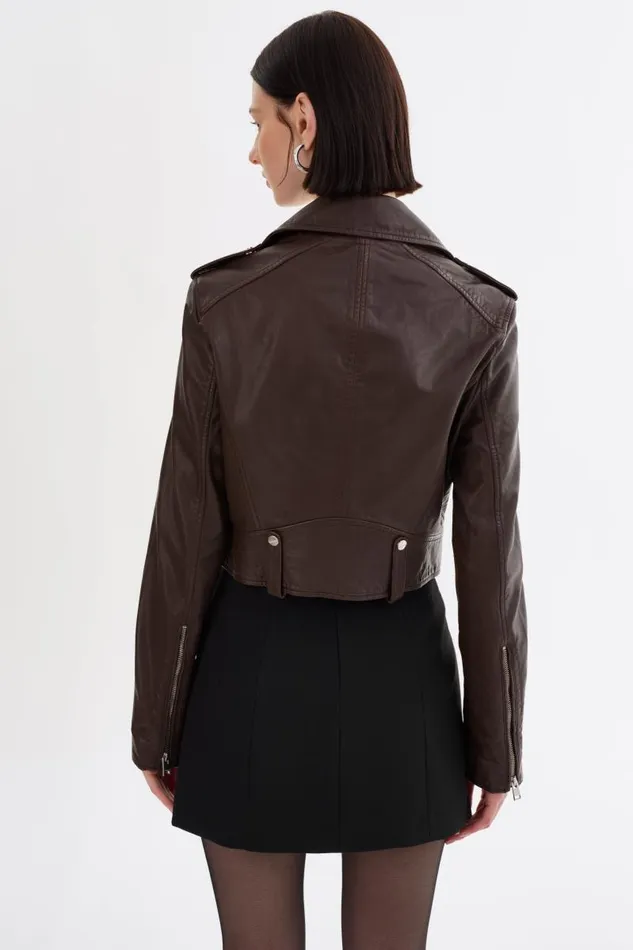 Women CIARA Cropped Leather Biker Jacket Dark Brown LAMARQUE Leather Jackets Women CIARA Cropped Leather Biker Jacket Dark Brown LAMARQUE Leather Jackets