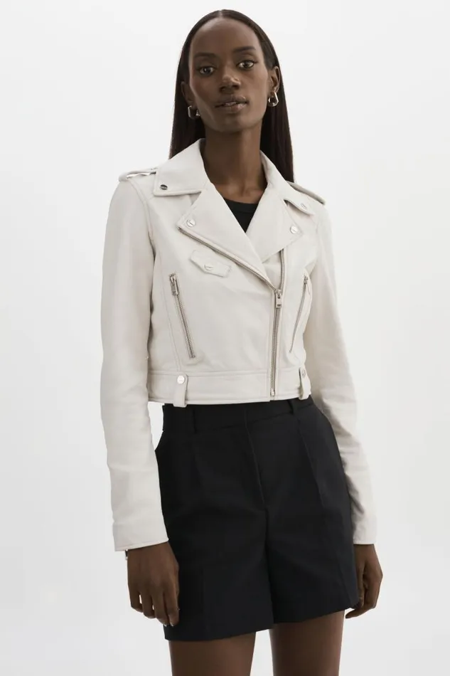 Women CIARA Cropped Leather Biker Jacket White LAMARQUE Leather Jackets