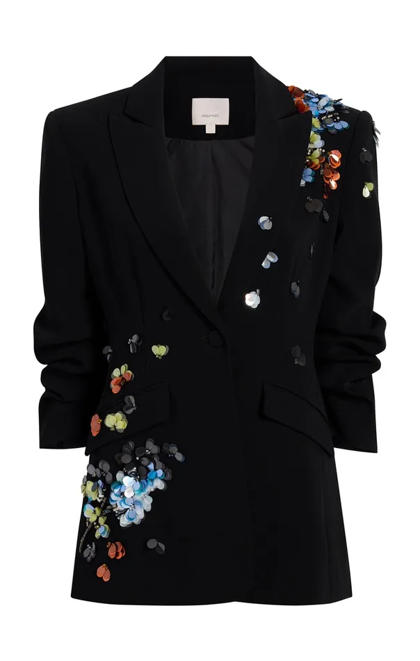 Women Cinq Sept Blazers Sequin Flower Scrunched Cheyenne Blazer Blackmulti