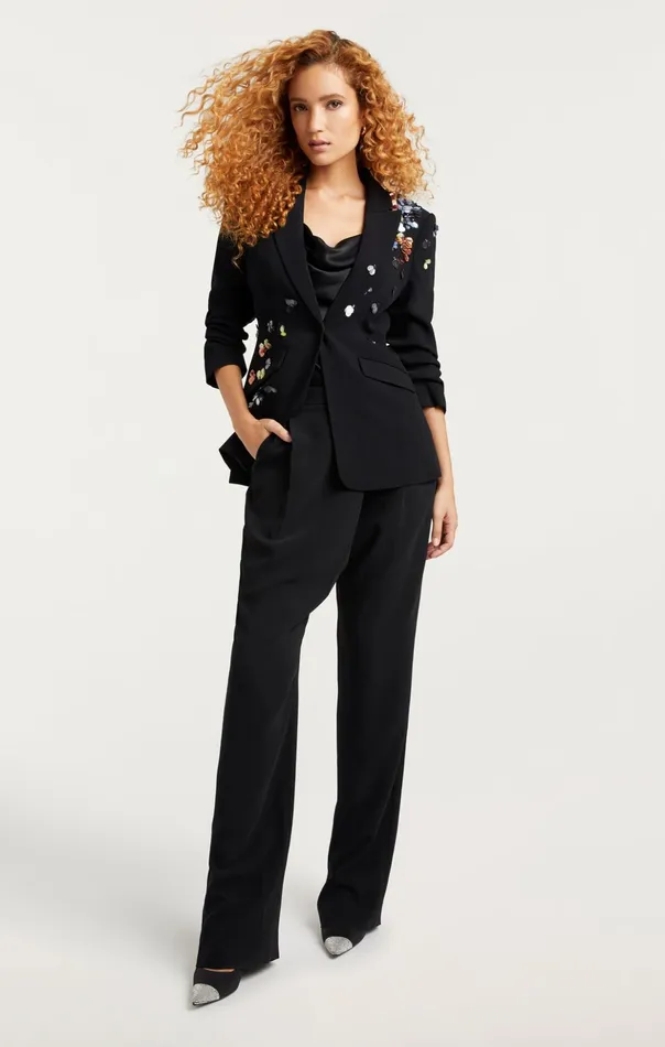 Women Cinq Sept Blazers Sequin Flower Scrunched Cheyenne Blazer Blackmulti