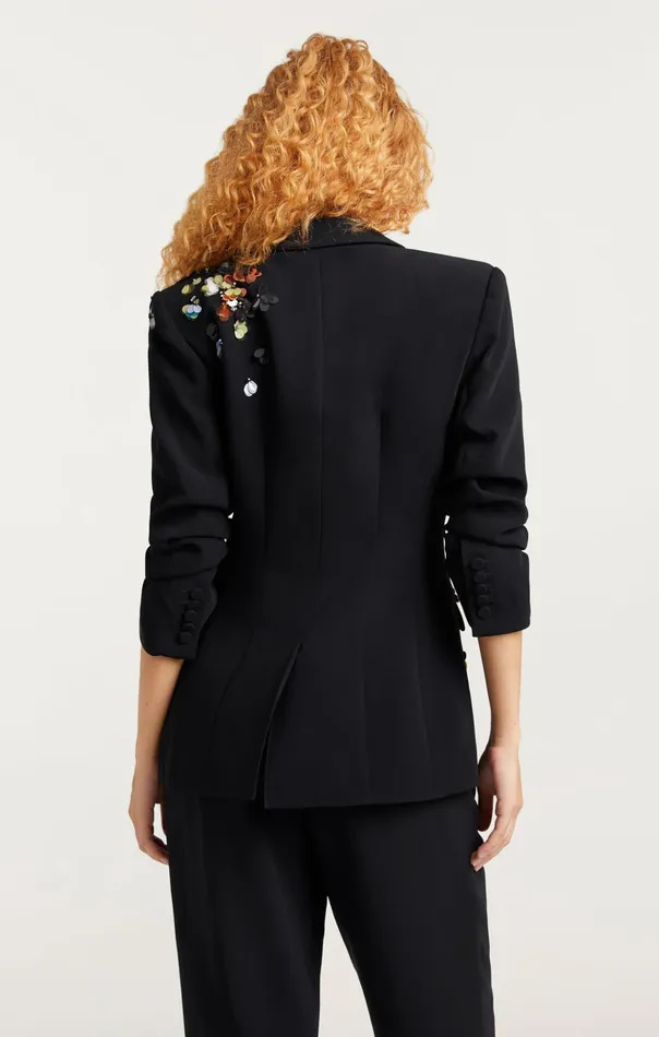 Women Cinq Sept Blazers Sequin Flower Scrunched Cheyenne Blazer Blackmulti