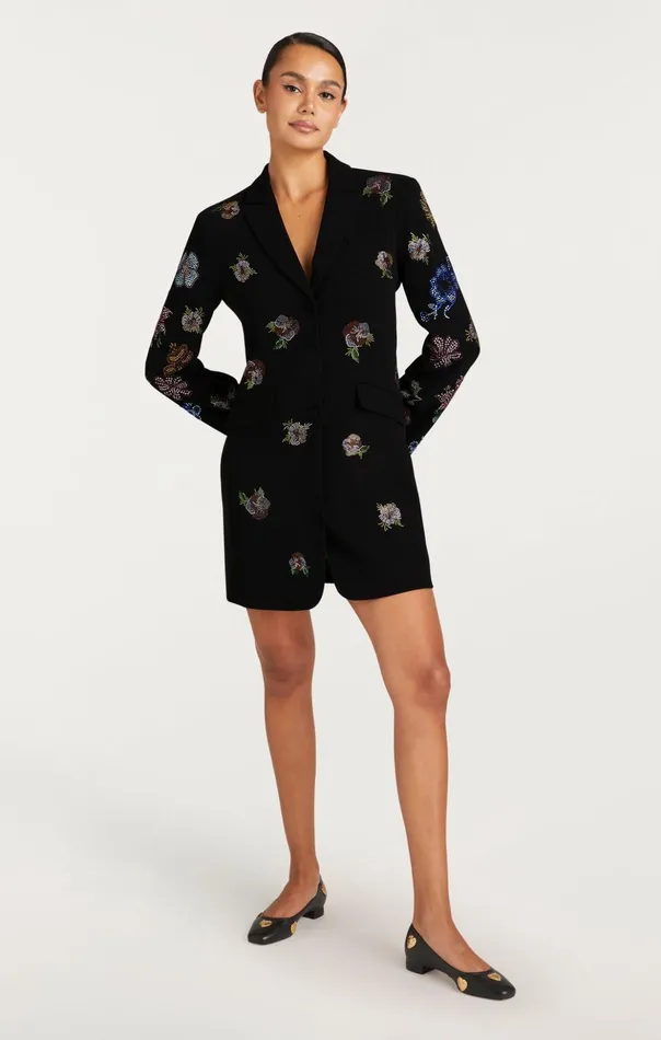 Women Cinq Sept Cocktail and Evening Heatset Pansy Garden Long Sleeve Joel Dress Blackmulti