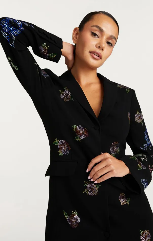 Women Cinq Sept Cocktail and Evening Heatset Pansy Garden Long Sleeve Joel Dress Blackmulti