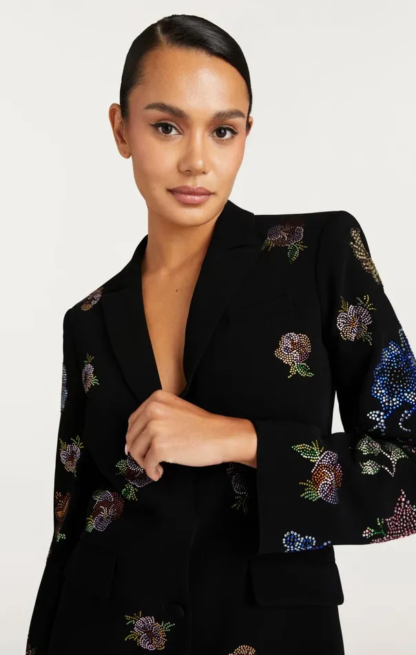 Women Cinq Sept Cocktail and Evening Heatset Pansy Garden Long Sleeve Joel Dress Blackmulti