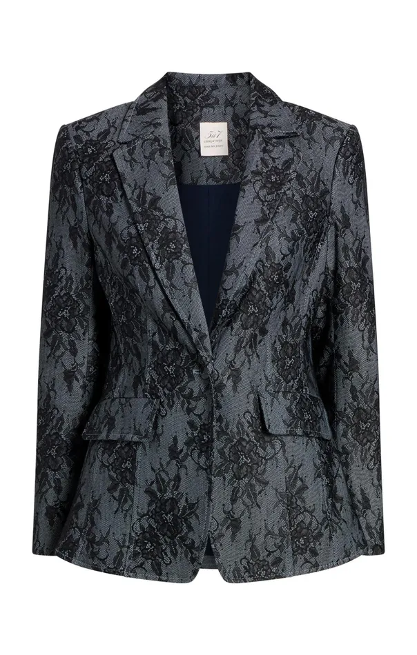Women Cinq Sept Denim Bonded Lace Sallie Blazer Light Indigoblack