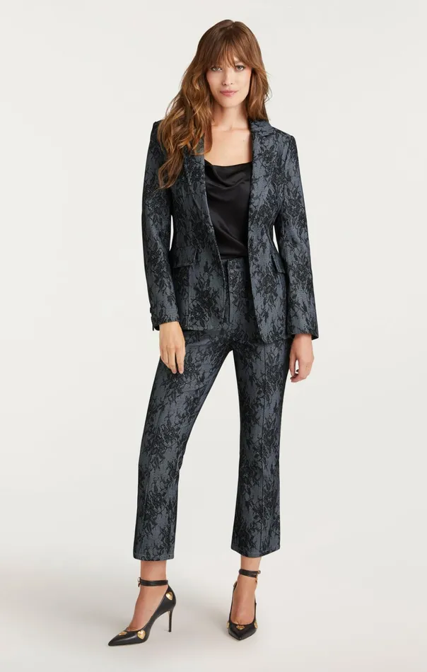 Women Cinq Sept Denim Bonded Lace Sallie Blazer Light Indigoblack