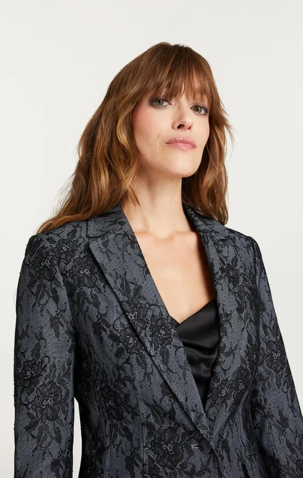 Women Cinq Sept Denim Bonded Lace Sallie Blazer Light Indigoblack