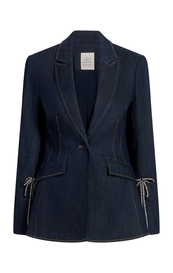 Women Cinq Sept Denim Crystal Denim Bow Cheyenne Blazer Indigo