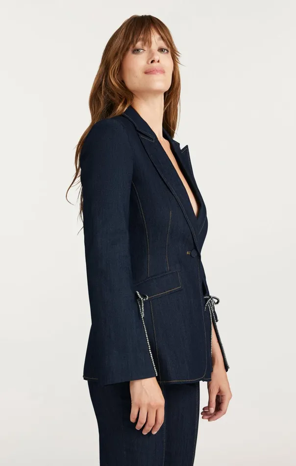 Women Cinq Sept Denim Crystal Denim Bow Cheyenne Blazer Indigo