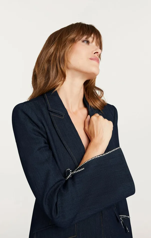 Women Cinq Sept Denim Crystal Denim Bow Cheyenne Blazer Indigo