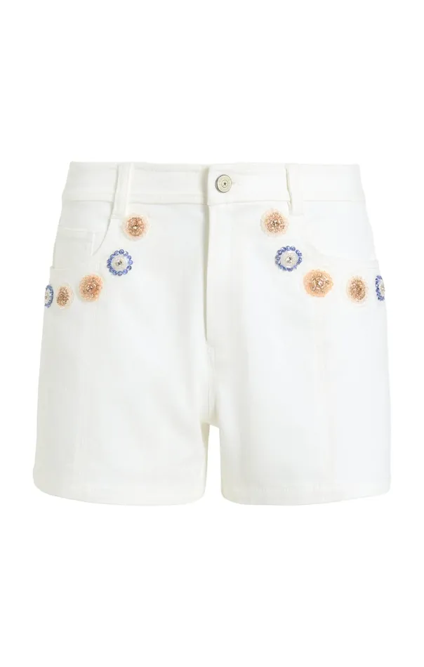 Women Cinq Sept Denim Ditsy Dots Brea Short White