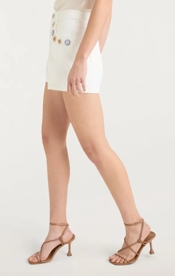 Women Cinq Sept Denim Ditsy Dots Brea Short White