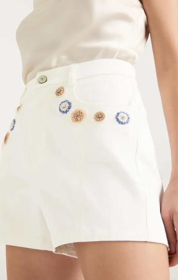 Women Cinq Sept Denim Ditsy Dots Brea Short White