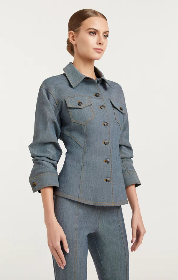 Women Cinq Sept Denim Reverse Denim Scrunched Canyon Jacket Light Indigo