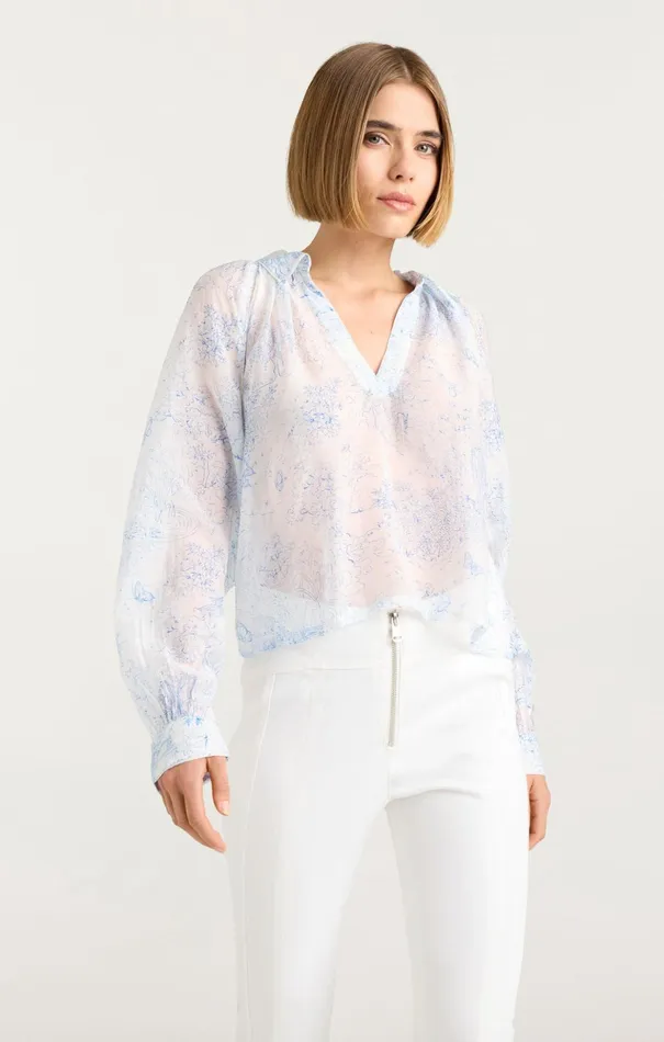 Women Cinq Sept Long Sleeve Tops Garden Toile Mila Top Whiteblue