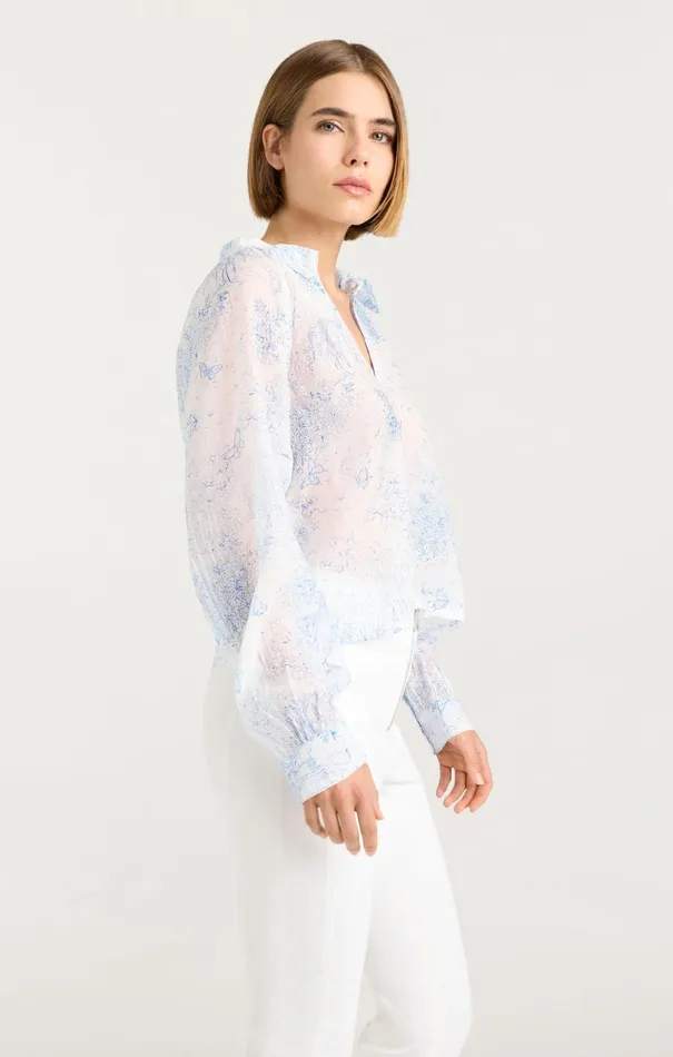 Women Cinq Sept Long Sleeve Tops Garden Toile Mila Top Whiteblue
