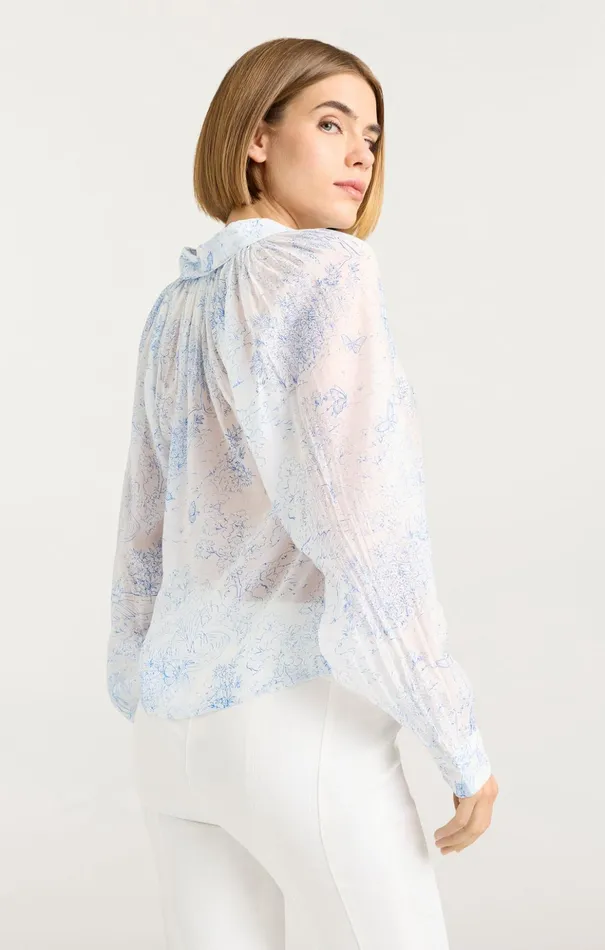 Women Cinq Sept Long Sleeve Tops Garden Toile Mila Top Whiteblue