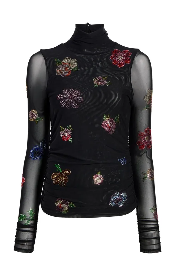 Women Cinq Sept Long Sleeve Tops Heatset Pansy Garden Mesh Turtleneck Blackmulti Women Cinq Sept Long Sleeve Tops Heatset Pansy Garden Mesh Turtleneck Blackmulti