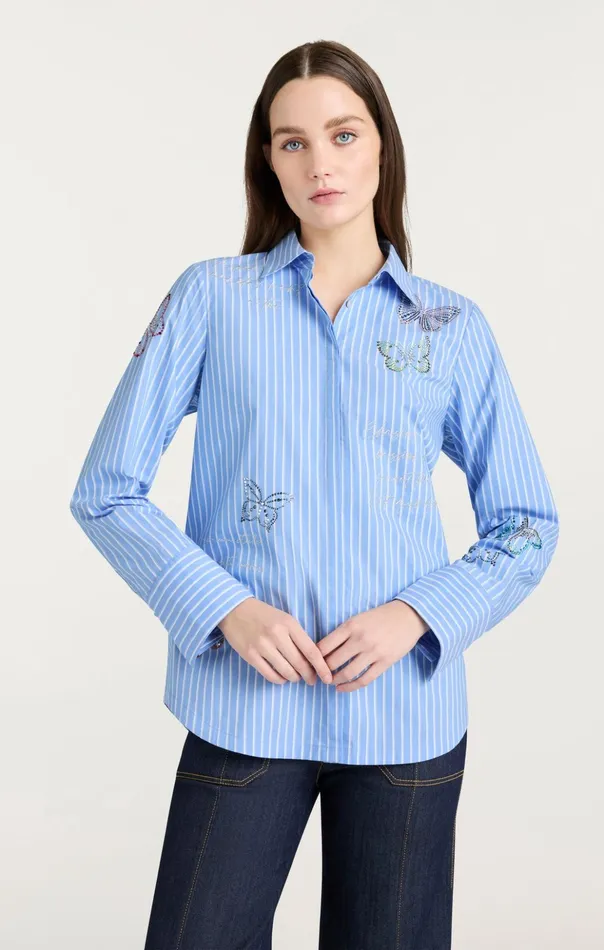 Women Cinq Sept Long Sleeve Tops Lisa Top French Bluewhite