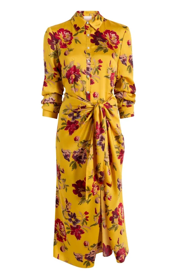 Women Cinq Sept Midi Brigitte Floral Jacey Dress Deep Gold Multi