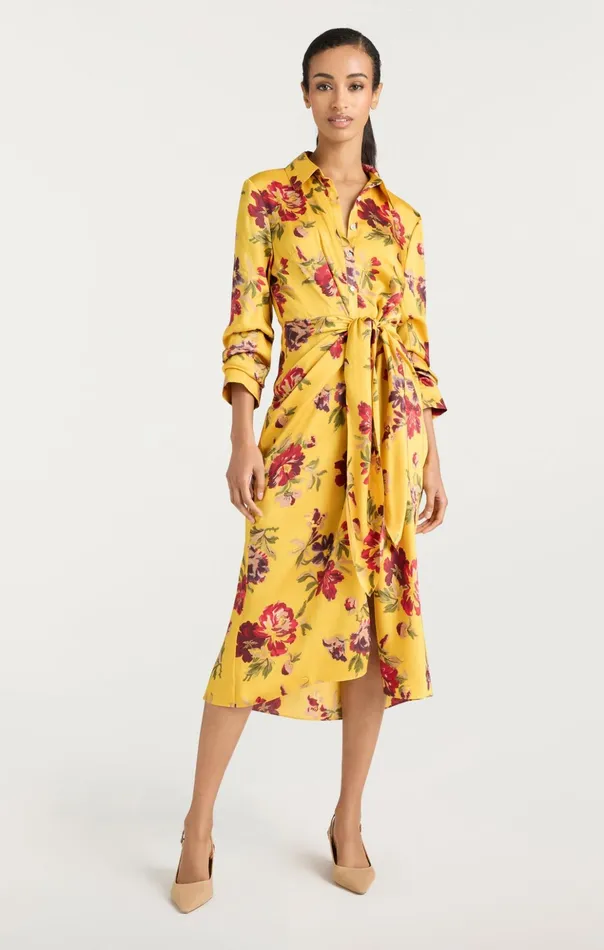 Women Cinq Sept Midi Brigitte Floral Jacey Dress Deep Gold Multi