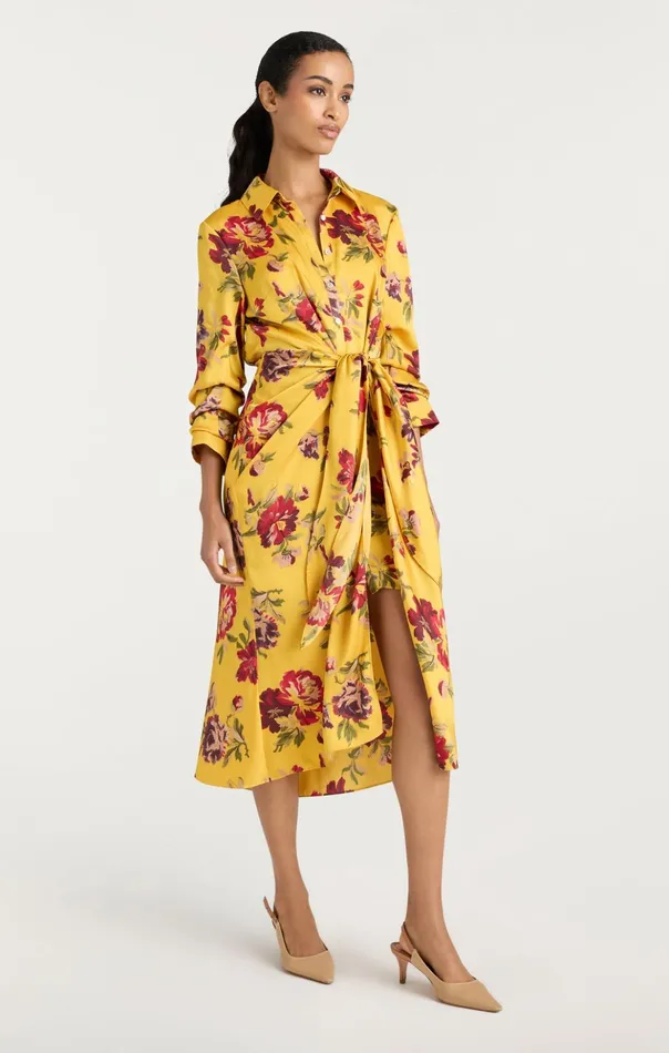 Women Cinq Sept Midi Brigitte Floral Jacey Dress Deep Gold Multi