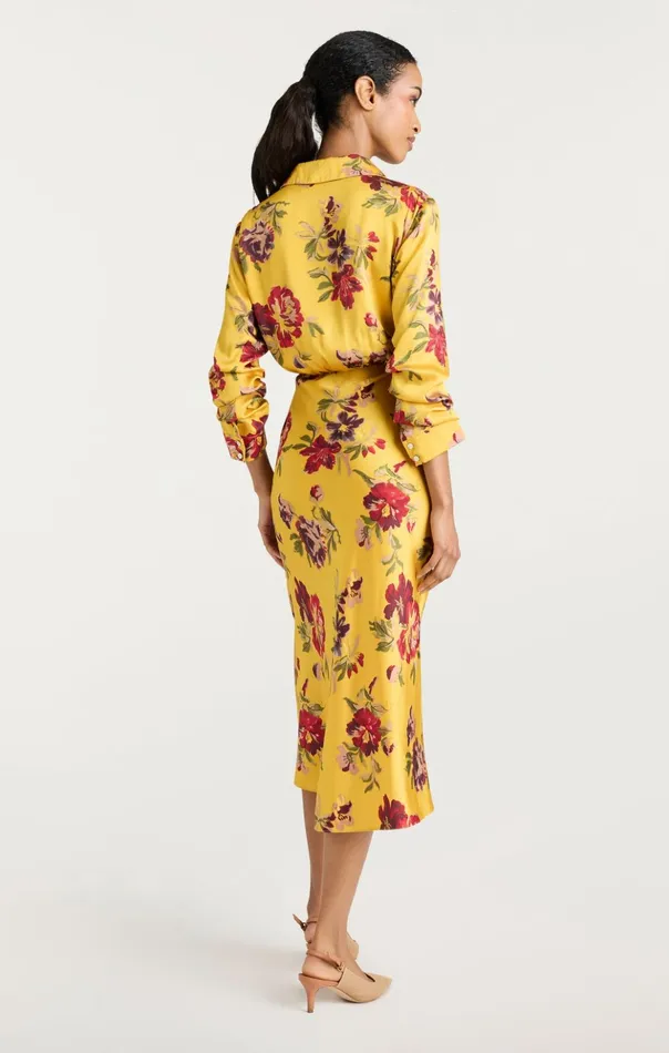 Women Cinq Sept Midi Brigitte Floral Jacey Dress Deep Gold Multi