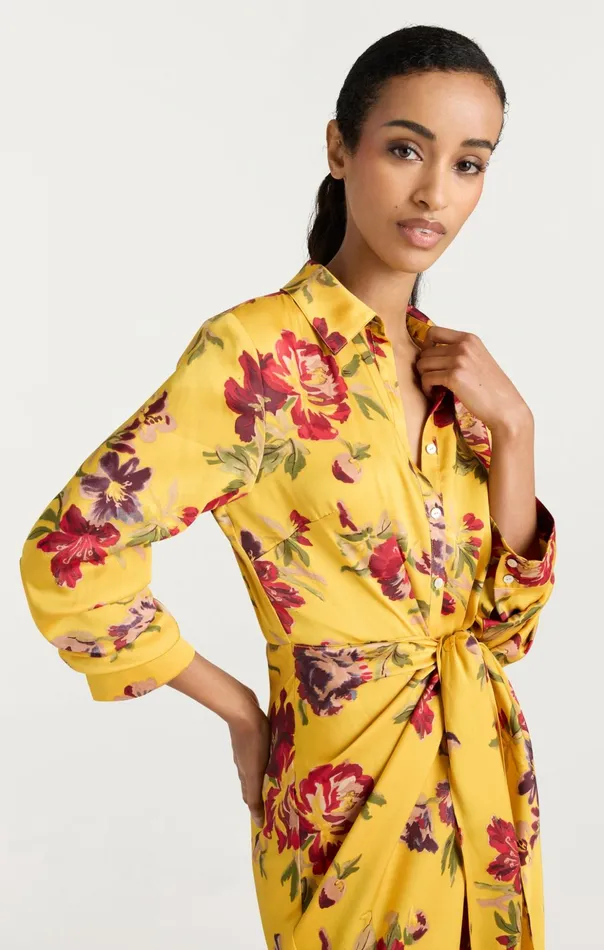 Women Cinq Sept Midi Brigitte Floral Jacey Dress Deep Gold Multi