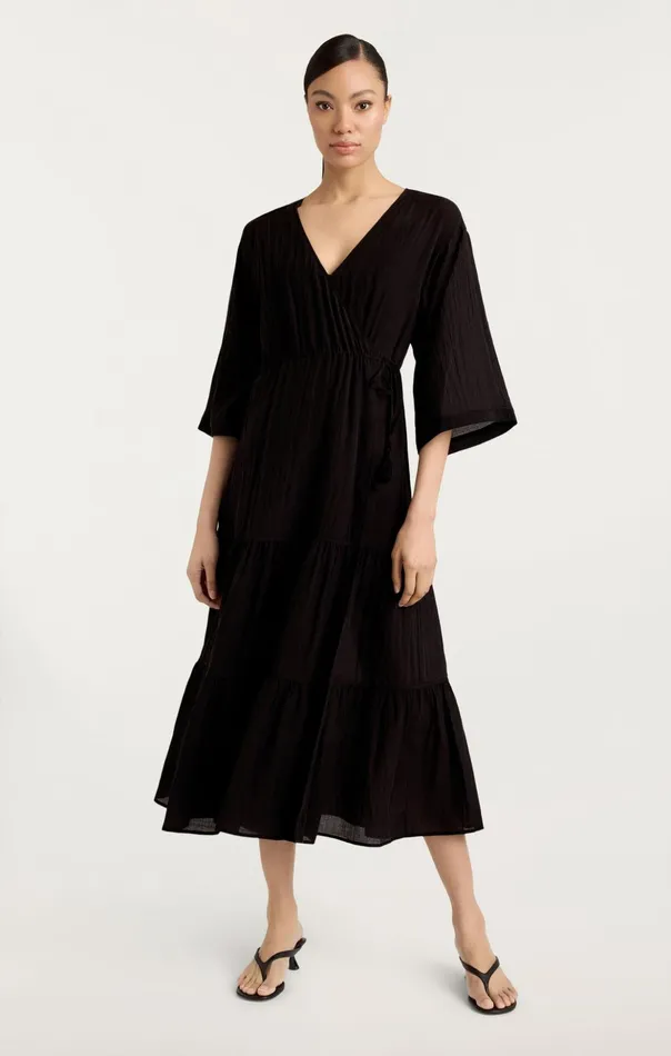 Women Cinq Sept Midi Crinkle Tencel Torey Dress Black