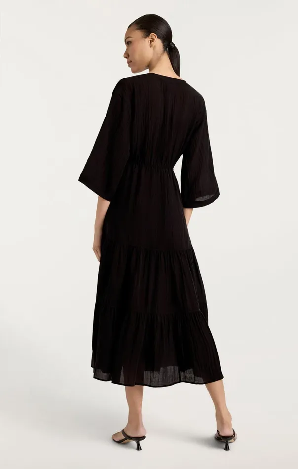Women Cinq Sept Midi Crinkle Tencel Torey Dress Black