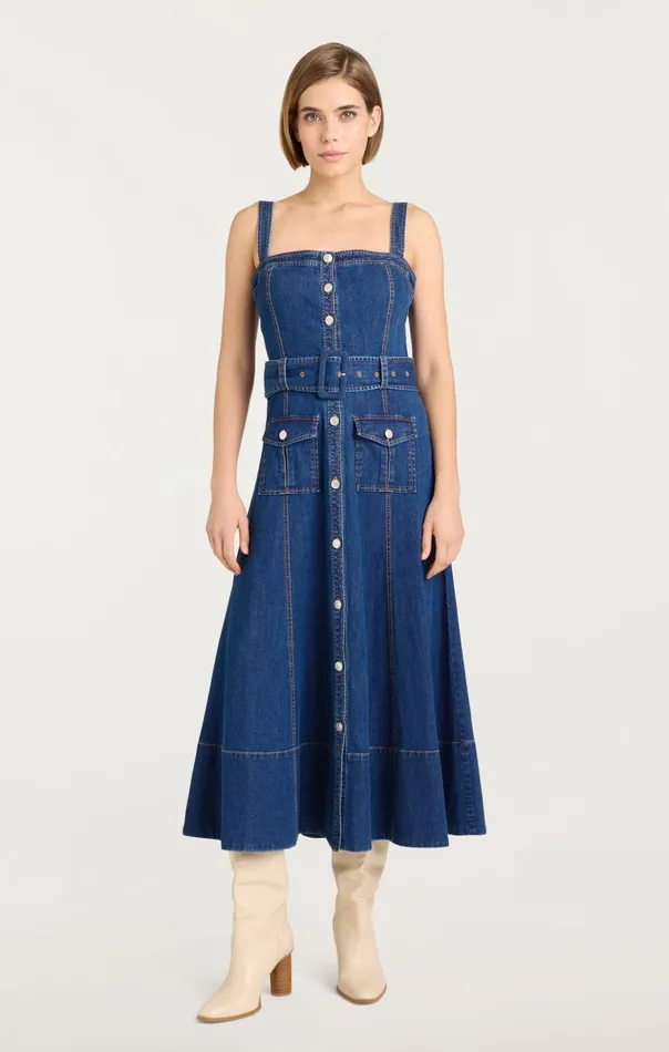 Women Cinq Sept Midi Vega Dress Medium Wash