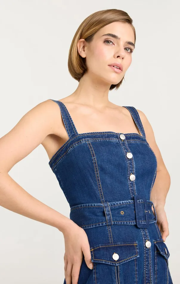 Women Cinq Sept Midi Vega Dress Medium Wash