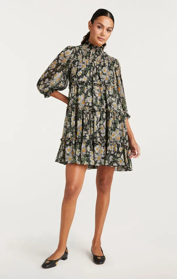 Women Cinq Sept Mini Cosmo Flowers Olive Dress Blacklondon Fog