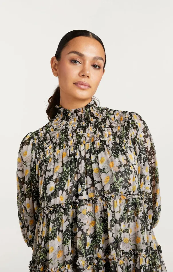 Women Cinq Sept Mini Cosmo Flowers Olive Dress Blacklondon Fog