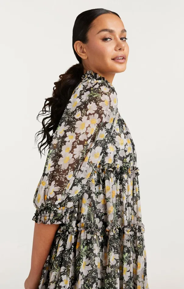 Women Cinq Sept Mini Cosmo Flowers Olive Dress Blacklondon Fog