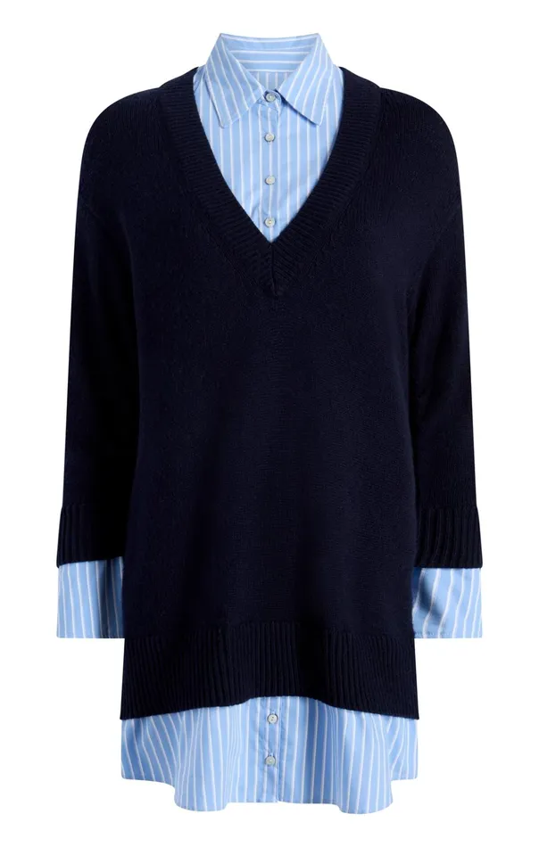 Women Cinq Sept Mini Deep V Remie Stripe Santina Dress Navyfrench Blue