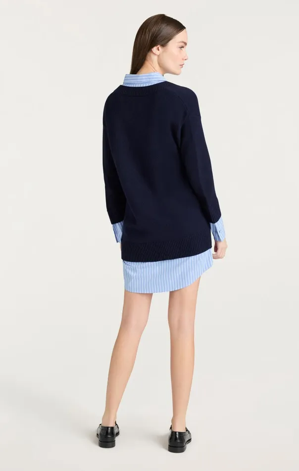 Women Cinq Sept Mini Deep V Remie Stripe Santina Dress Navyfrench Blue