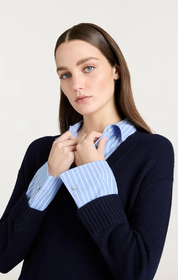 Women Cinq Sept Mini Deep V Remie Stripe Santina Dress Navyfrench Blue