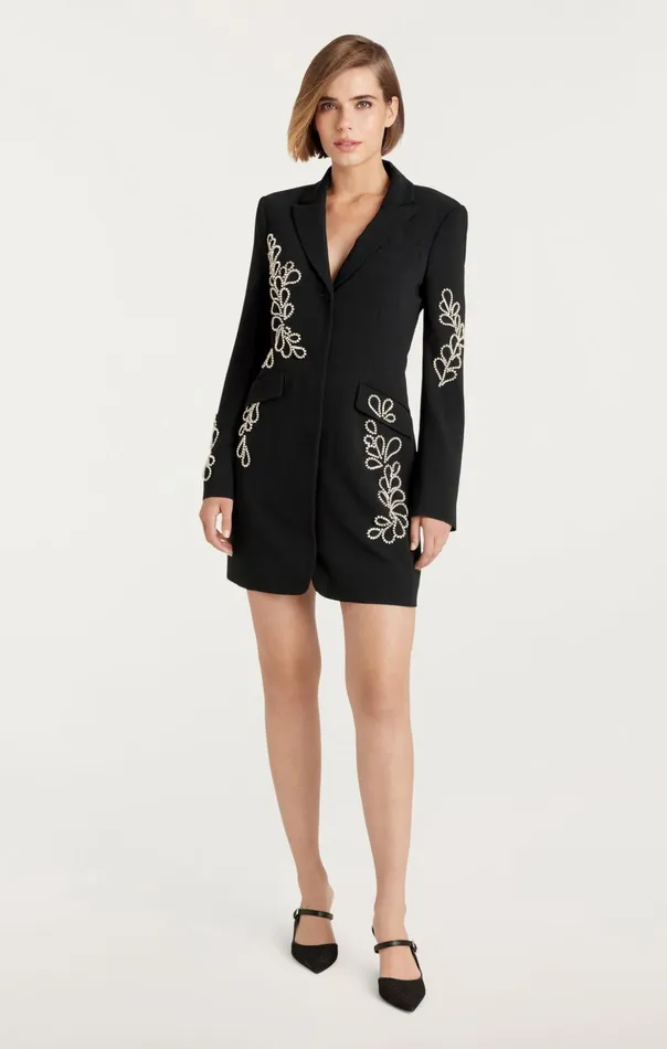 Women Cinq Sept Mini Rhinestone Paisley Long Sleeve Joel Dress Black
