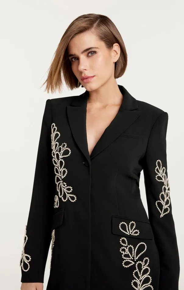 Women Cinq Sept Mini Rhinestone Paisley Long Sleeve Joel Dress Black