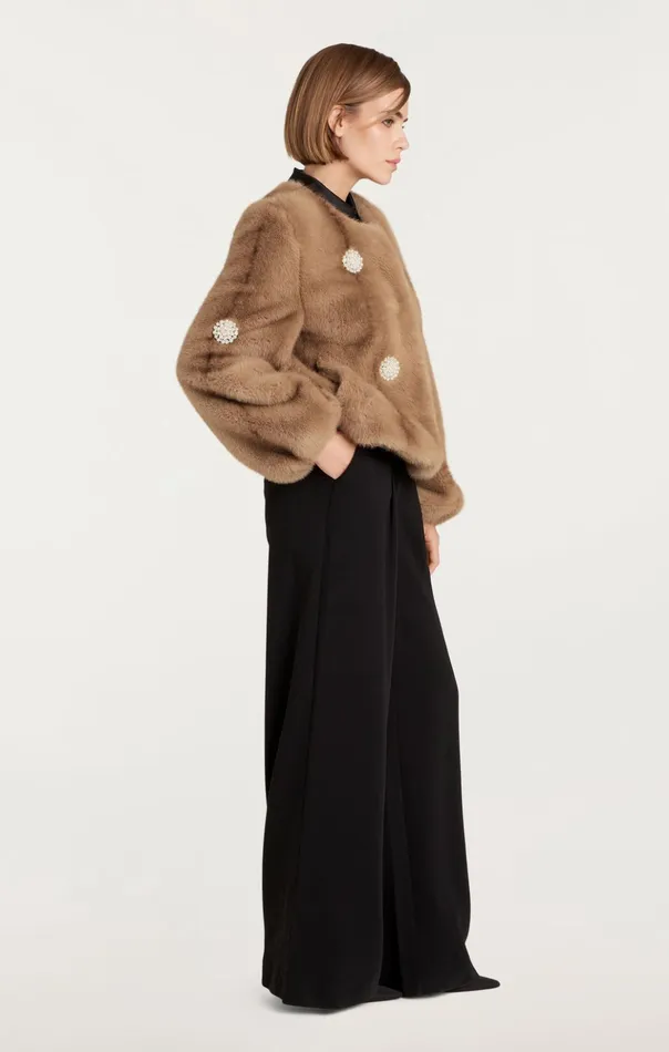 Women Cinq Sept Outerwear Faux Mink Benson Coat Pewter