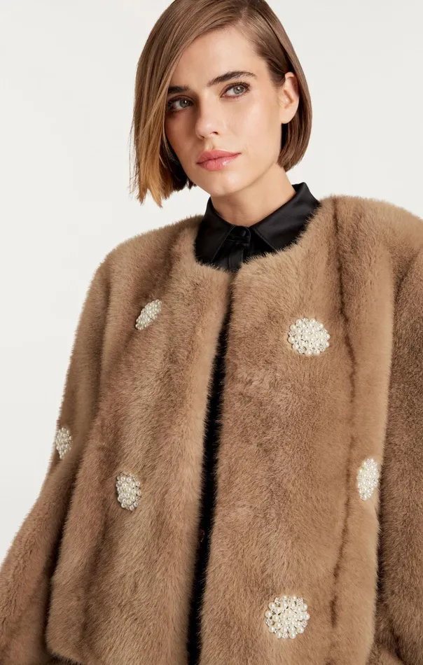 Women Cinq Sept Outerwear Faux Mink Benson Coat Pewter